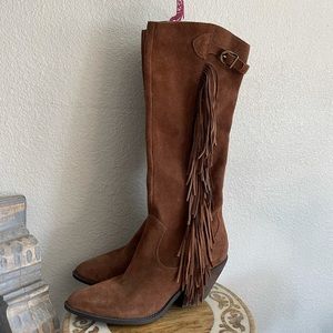 Size 10 Carlos Santana brown leather fringe boot
